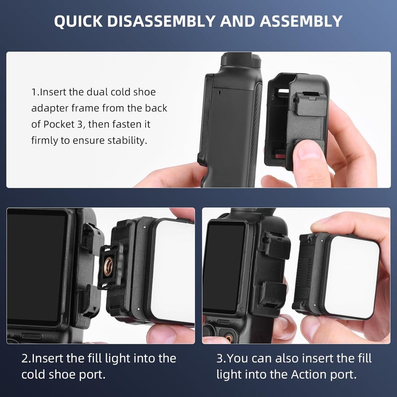 Flymile 2PCS Pocket 3 Magnetic Mini LED Light Accessories, 8700K Adjustable Fill Video Light for Xtra Muse with Quick-Release Cold Shoe Adapter for DJI Osmo Action 5 Pro/4/3 Camera Cage Attachment - Image 2
